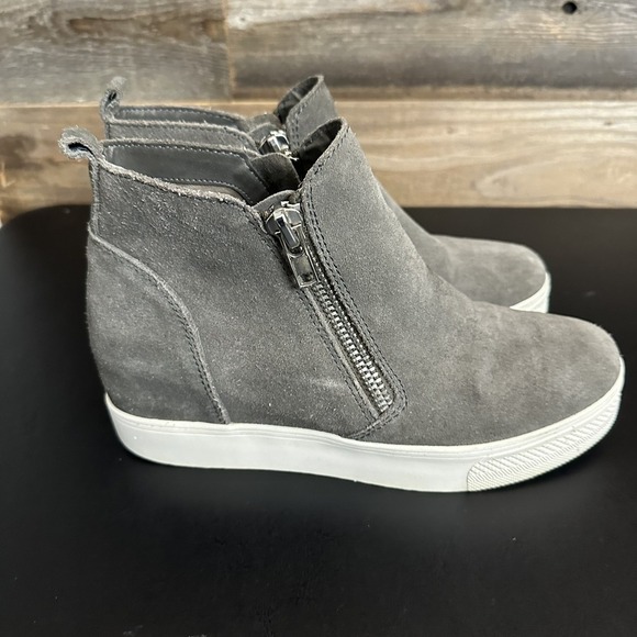 Steve Madden Wedgie High Top Sneaker Leather Streetwear Gray Bootie Shoes 8.5 - Picture 4 of 10